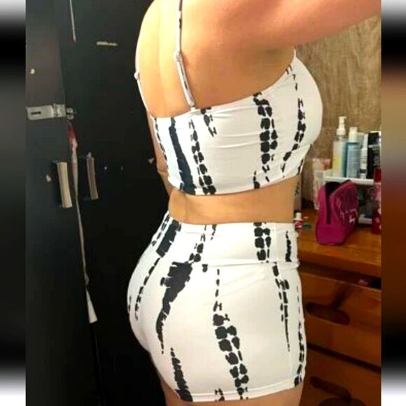 All Over Print Tie Front Boxer Short Bikini Swimsuit, Women's Swimwear sz large - Picture 6 of 15